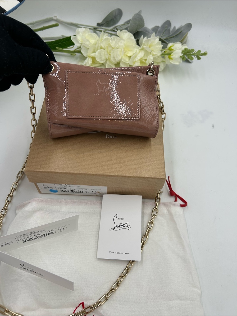 Women's Christian Louboutin blush pink crinkled patent Leather shoulder Bag